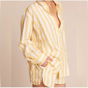 NWT BIRDS OF PARADIS TROVATA Lucy Linen Striped Shorts Small